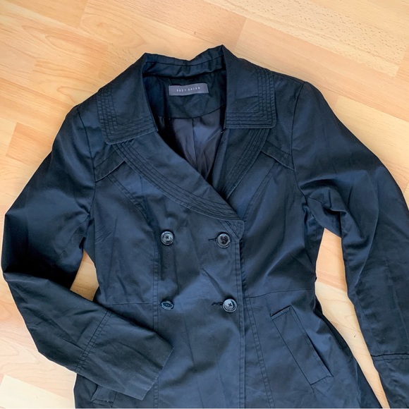 SUZY SHIER Black Spring or Fall Coat with Belt Women’s Size Medium - Picture 7 of 7